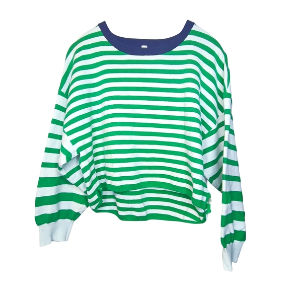 Daily Practice Sweaters - Daily Practice Preppy Boxy Cropped Striped Green and White Crew Neck Sweater 1X